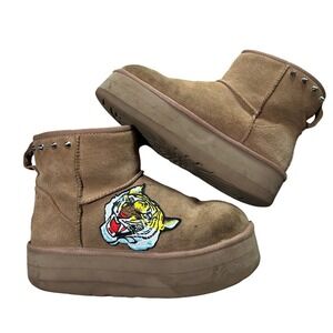 UGG Platform Tiger Patch Spiked Chestnut Boot Custom Upcycled Studded Grunge Y2K